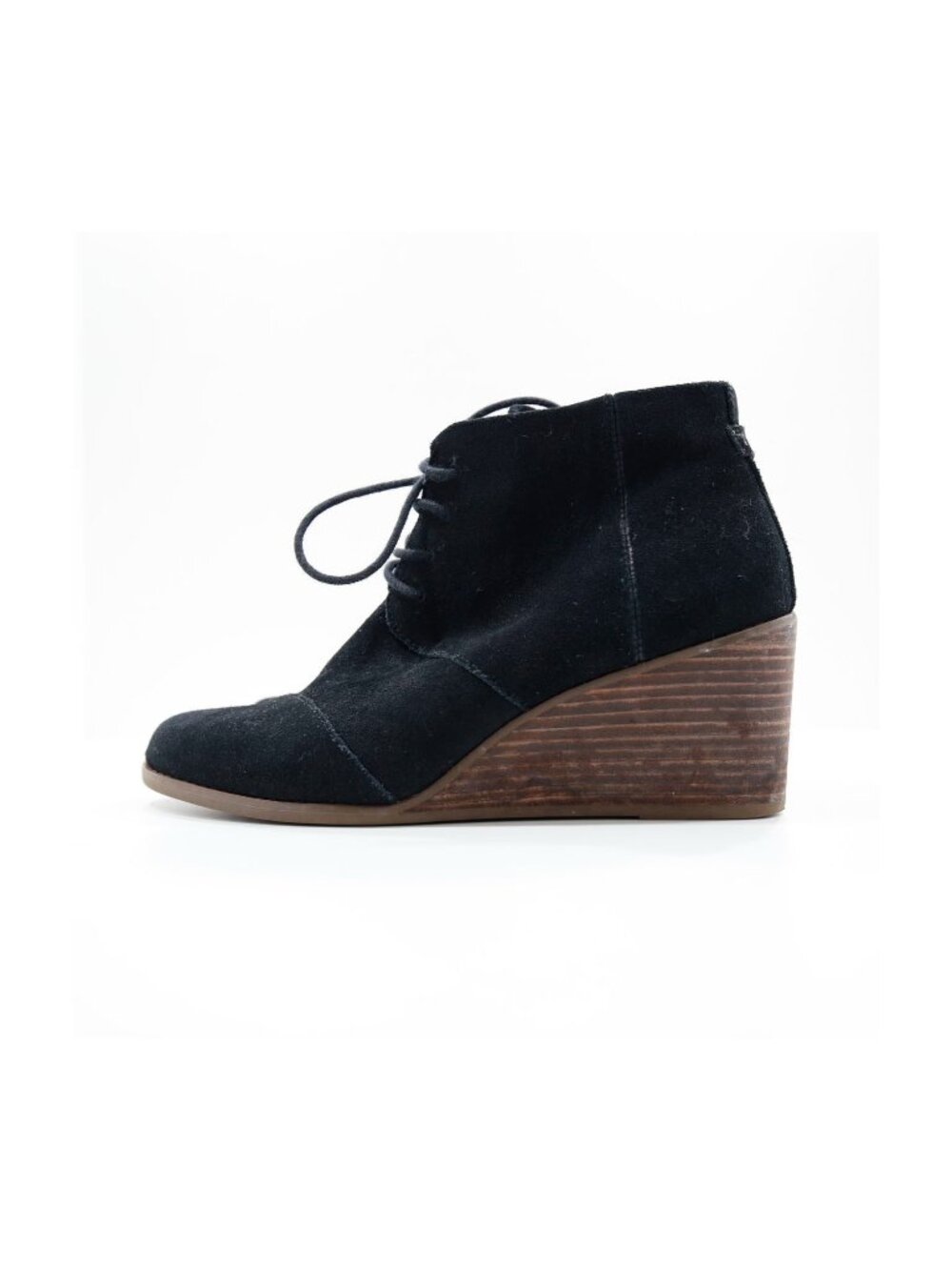 Toms Hyde Black Leather 3" Wedge Heel Lace-Up Ankle Booties - 9.5